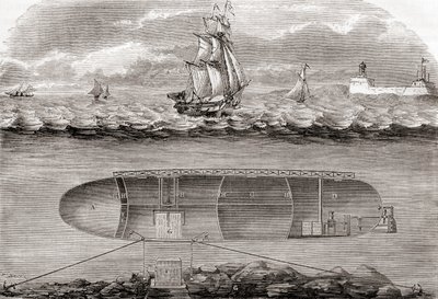 Dr Antoine Prosper Payernes 19th century submarine The Belledone, built in 1846, from Les Merveilles de la Science, published c.1870 by French School